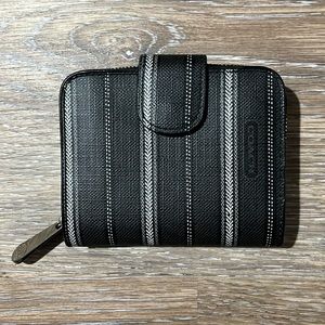 Women's Coach Striped Saffiano Leather Zipper Wallet w/ Silver Metal Hardware